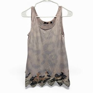 NWT Origami by Vivienne Animal Print & Lace Trim Women's Tank Top Size Small
